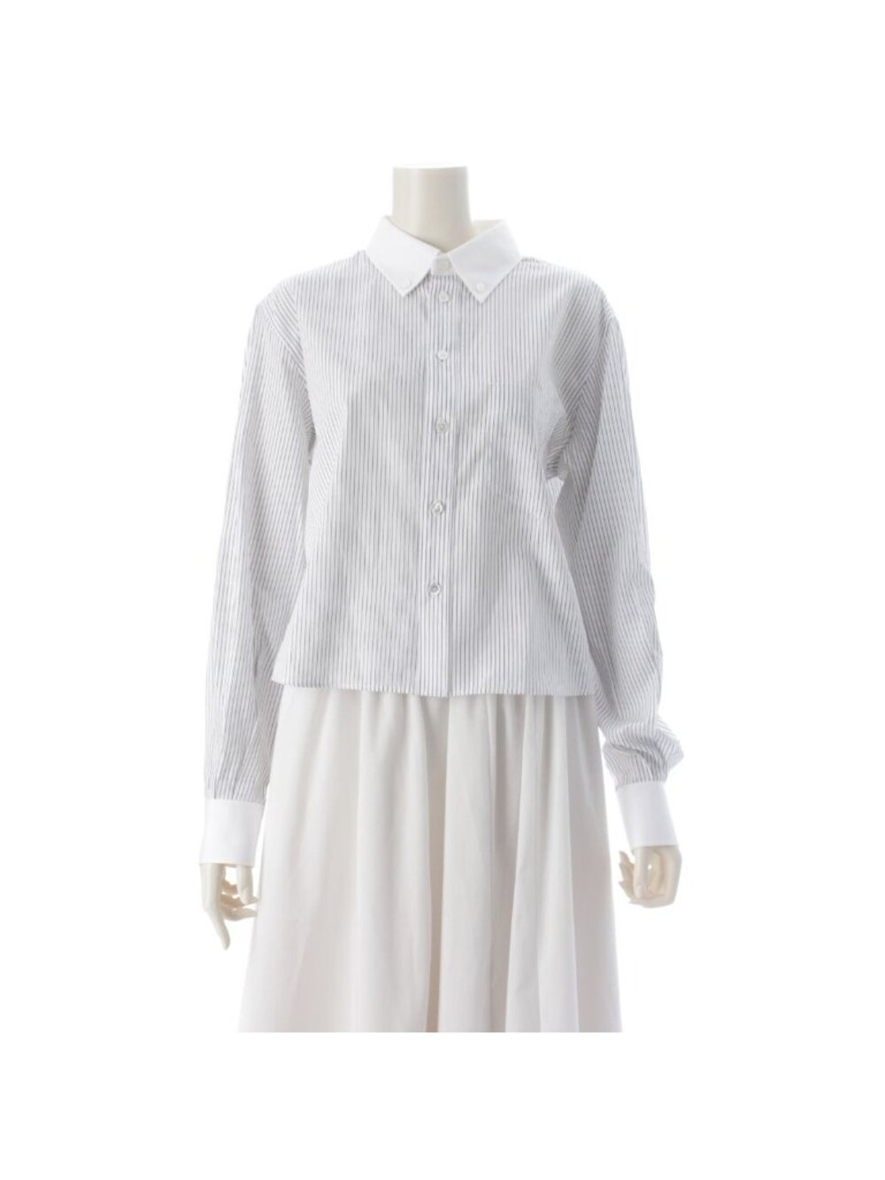Celine Cotton Triomphe Embroidery Long Sleeve Striped Cropped Shirt Top White 38